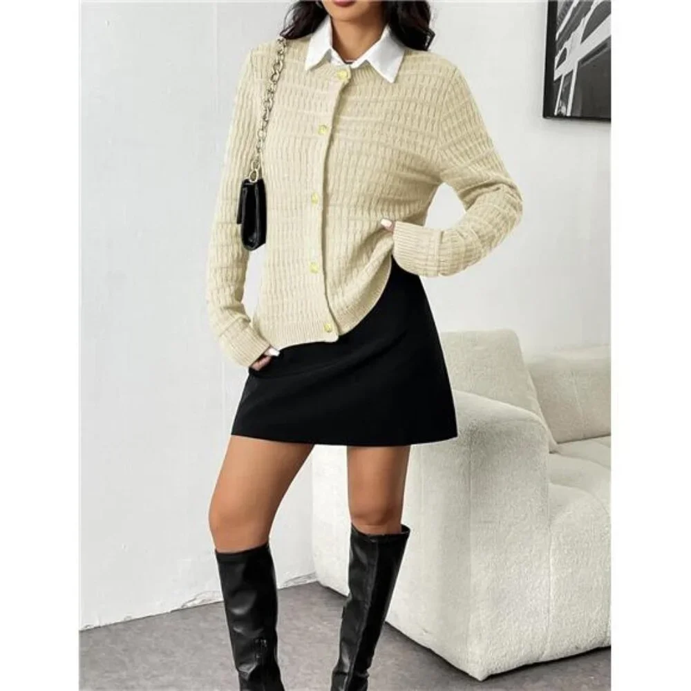 NEW Women's 2025 Cardigan Sweaters Button Down Crew Neck Open Front Long Sleeve - Picture 4 of 4